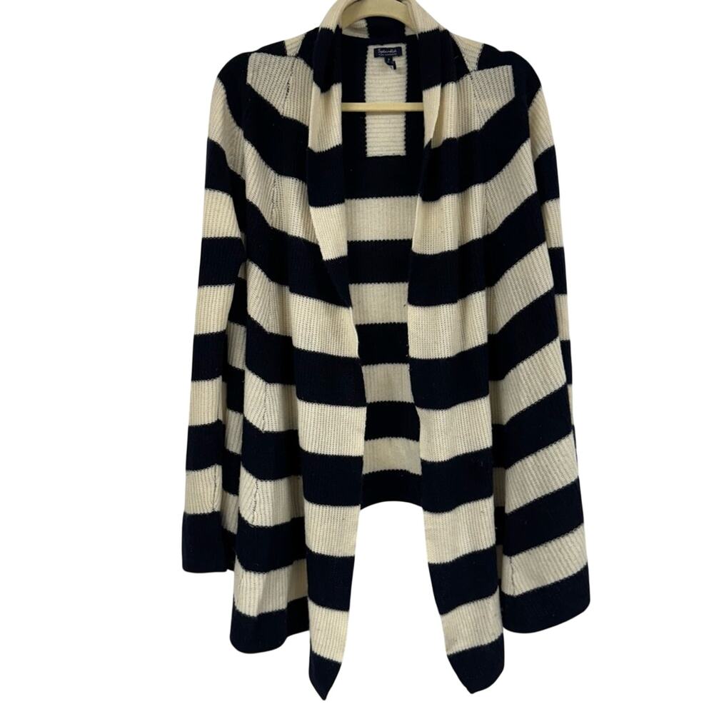 Splendid Cream & Black Cashmere Open Front Cardigan Sweater Womens M Chunky Cozy